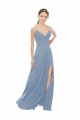 Acheter Bleu poussiéreux Trapèze Bretelles spaghetti Col V Mousseline Dentelle Longue Robes demoiselle d'honneur
