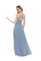 Acheter Bleu poussiéreux Trapèze Bretelles spaghetti Col V Mousseline Dentelle Longue Robes demoiselle d'honneur