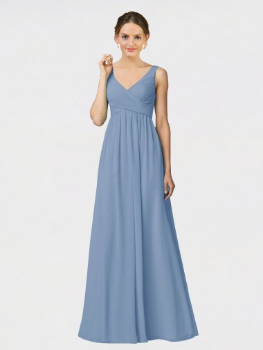 Acheter Bleu poussiéreux Trapèze Bretelles spaghetti Mousseline Longue Robes demoiselle d'honneur