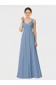 Acheter Bleu poussiéreux Trapèze Bretelles spaghetti Mousseline Longue Robes demoiselle d'honneur