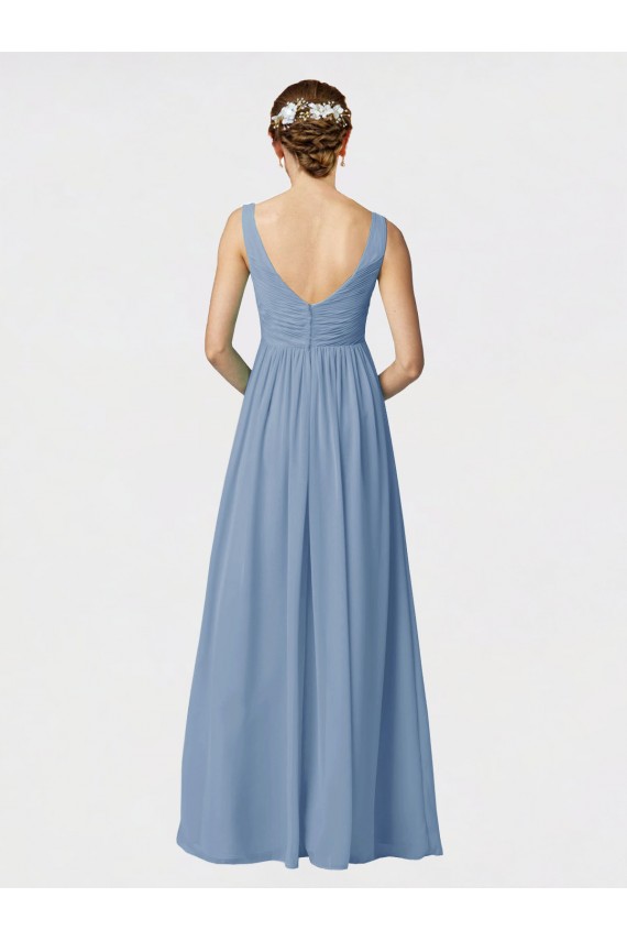 Acheter Bleu poussiéreux Trapèze Bretelles spaghetti Mousseline Longue Robes demoiselle d'honneur