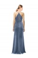 Acheter Bleu poussiéreux Trapèze Bretelles spaghetti Velours Stretch Longue Robes demoiselle d'honneur / Robes de bal