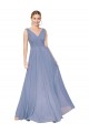 Acheter Bleu poussiéreux Trapèze Col V Mousseline Longue Formelles Robes demoiselle d'honneur / Robes de soirée / Robes de bal