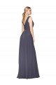 Acheter Bleu poussiéreux Trapèze Col V Mousseline Longue Formelles Robes demoiselle d'honneur / Robes de soirée / Robes de bal
