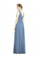 Acheter Bleu poussiéreux Trapèze Col V Mousseline Longue Robes demoiselle d'honneur
