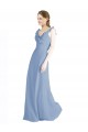 Acheter Bleu poussiéreux Trapèze Col V Mousseline Longue Robes demoiselle d'honneur