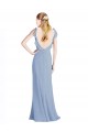 Acheter Bleu poussiéreux Trapèze Col V Mousseline Longue Robes demoiselle d'honneur