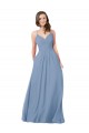 Acheter Bleu poussiéreux Trapèze Col V Mousseline Longue Robes demoiselle d'honneur