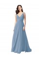 Acheter Bleu poussiéreux Trapèze Col V Mousseline Longue Robes demoiselle d'honneur
