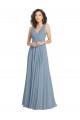 Acheter Bleu poussiéreux Trapèze Col V Mousseline Longue Robes demoiselle d'honneur