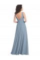 Acheter Bleu poussiéreux Trapèze Col V Mousseline Longue Robes demoiselle d'honneur