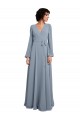 Acheter Bleu poussiéreux Trapèze Col V Mousseline Longue Robes demoiselle d'honneur