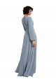 Acheter Bleu poussiéreux Trapèze Col V Mousseline Longue Robes demoiselle d'honneur