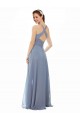 Acheter Bleu poussiéreux Trapèze Licou Col Haut Mousseline Longue Robes demoiselle d'honneur