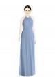 Acheter Bleu poussiéreux Trapèze Licou Mousseline Longue Robes demoiselle d'honneur