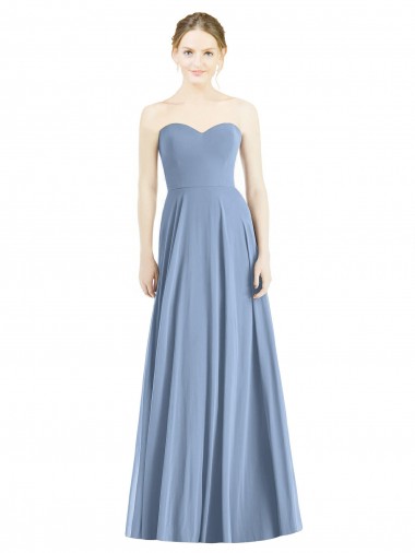 Acheter Bleu poussiéreux Trapèze Mousseline Longue Robes demoiselle d'honneur