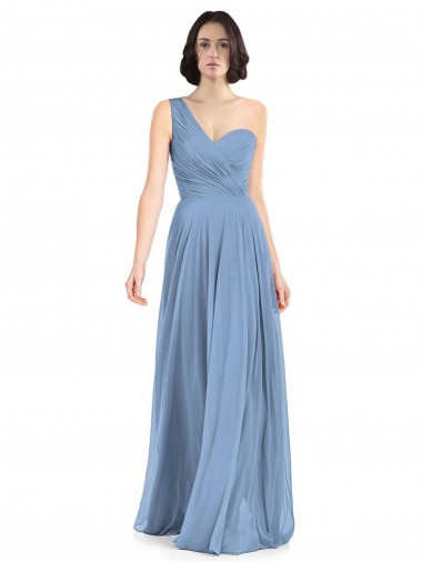 Acheter Bleu poussiéreux Trapèze Mousseline Longue Robes demoiselle d'honneur