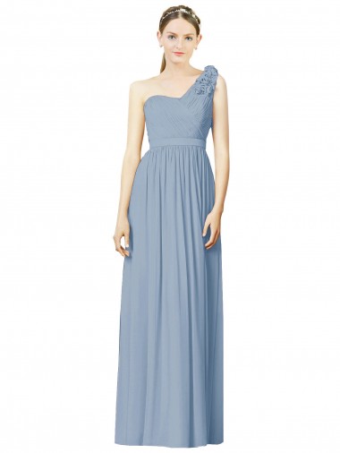 Acheter Bleu poussiéreux Trapèze Mousseline Longue Robes demoiselle d'honneur