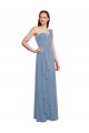 Acheter Bleu poussiéreux Trapèze Mousseline Longue Robes demoiselle d'honneur