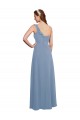 Acheter Bleu poussiéreux Trapèze Mousseline Longue Robes demoiselle d'honneur