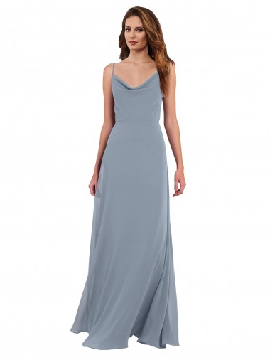 Acheter Bleu poussiéreux Trapèze Mousseline Longue Robes demoiselle d'honneur