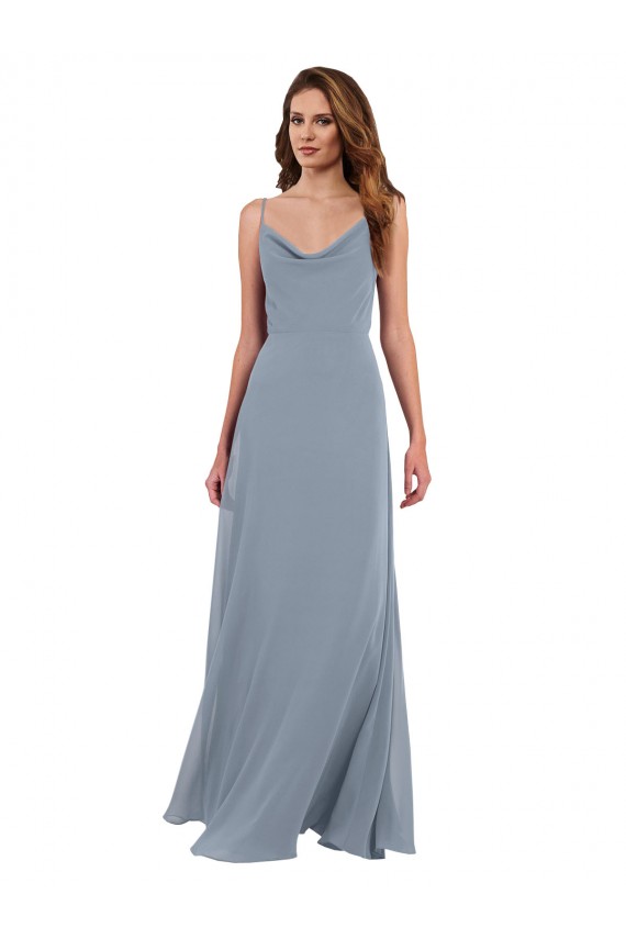 Acheter Bleu poussiéreux Trapèze Mousseline Longue Robes demoiselle d'honneur