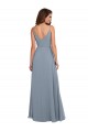 Acheter Bleu poussiéreux Trapèze Mousseline Longue Robes demoiselle d'honneur