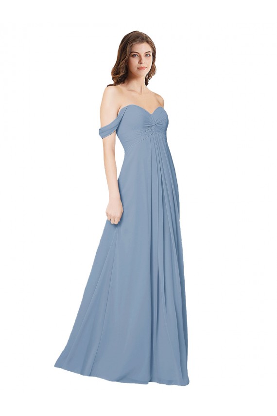 Acheter Bleu poussiéreux Trapèze Mousseline Longue Robes demoiselle d'honneur