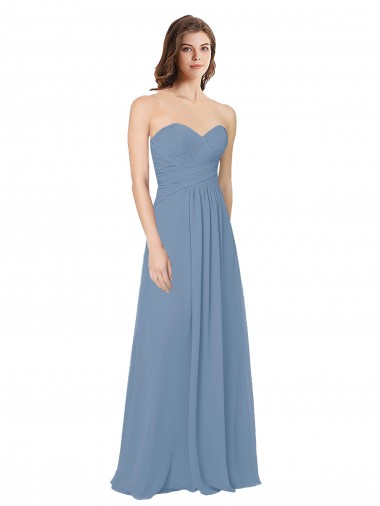 Acheter Bleu poussiéreux Trapèze Mousseline Longue Robes demoiselle d'honneur