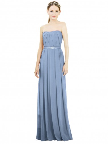 Acheter Bleu poussiéreux Trapèze Sans bretelle Mousseline Longue Robes demoiselle d'honneur