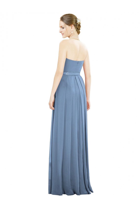Acheter Bleu poussiéreux Trapèze Sans bretelle Mousseline Longue Robes demoiselle d'honneur