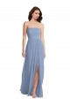 Acheter Bleu poussiéreux Trapèze Sans bretelle Mousseline Longue Robes demoiselle d'honneur