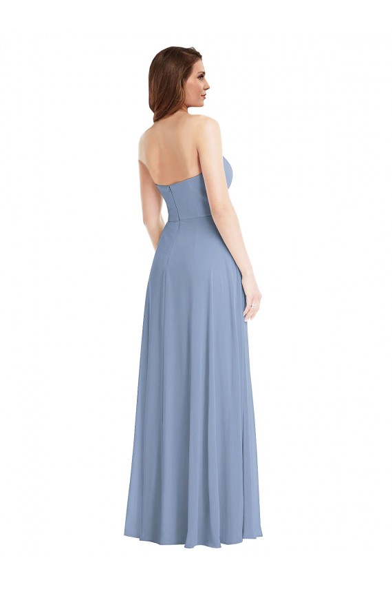 Acheter Bleu poussiéreux Trapèze Sans bretelle Mousseline Longue Robes demoiselle d'honneur
