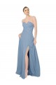 Acheter Bleu poussiéreux Trapèze Sans bretelle Mousseline Longue Robes demoiselle d'honneur