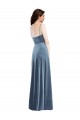 Acheter Bleu poussiéreux Trapèze Velours Stretch Longue Robes demoiselle d'honneur / Robes de bal