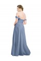 Acheter Bleu poussiéreux Trapèze Épaule Dénudée Mousseline Longue Robes demoiselle d'honneur