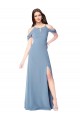 Acheter Bleu poussiéreux Trapèze Épaule Dénudée Mousseline Longue Robes demoiselle d'honneur