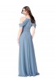 Acheter Bleu poussiéreux Trapèze Épaule Dénudée Mousseline Longue Robes demoiselle d'honneur