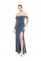 Acheter Bleu poussiéreux Trapèze Épaule Dénudée Sans bretelle Velours Stretch Longue Robes demoiselle d'honneur / Robes de bal