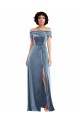 Acheter Bleu poussiéreux Trapèze Épaule Dénudée Velours Stretch Longue Robes demoiselle d'honneur / Robes de bal