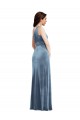 Acheter Bleu poussiéreux Trapèze Épaule Dénudée Velours Stretch Longue Robes demoiselle d'honneur / Robes de bal