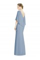 Acheter Bleu poussiéreux Trompette Col V Mousseline Longue Robes demoiselle d'honneur
