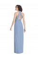 Acheter Bleu poussiéreux Trompette Licou Col V Mousseline Longue Formelles Robes demoiselle d'honneur / Robes de soirée