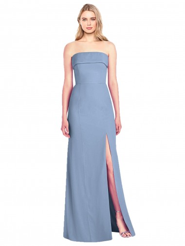 Acheter Bleu poussiéreux Trompette Sans bretelle Mousseline Longue Robes demoiselle d'honneur