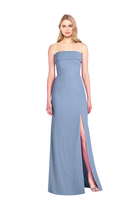 Acheter Bleu poussiéreux Trompette Sans bretelle Mousseline Longue Robes demoiselle d'honneur