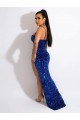 Acheter Bleu roi Fourreau Bretelles spaghetti Balayage train Paillettes Velours Longue Robes de bal