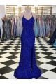 Acheter Bleu roi Fourreau Col V Balayage train Paillettes Velours Longue Robes de bal