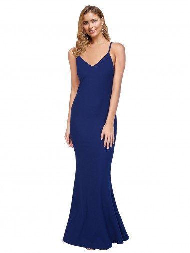Acheter Bleu roi Fourreau Col V Crêpe Stretch Longue Formelles Robes demoiselle d'honneur / Robes de soirée / Robes de bal