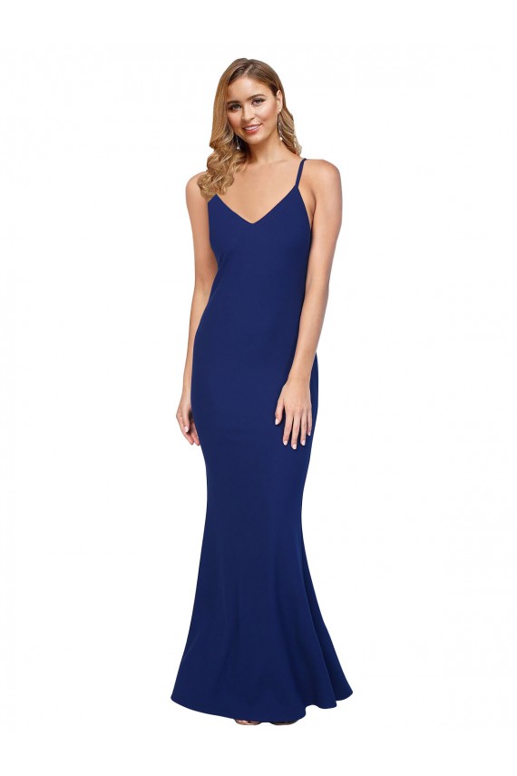 Acheter Bleu roi Fourreau Col V Crêpe Stretch Longue Formelles Robes demoiselle d'honneur / Robes de soirée / Robes de bal