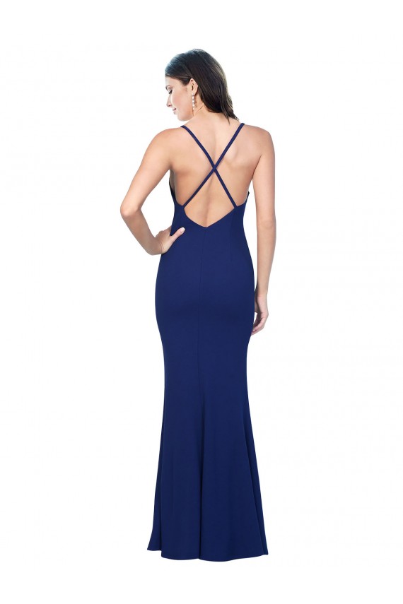Acheter Bleu roi Fourreau Col V Crêpe Stretch Longue Formelles Robes demoiselle d'honneur / Robes de soirée / Robes de bal